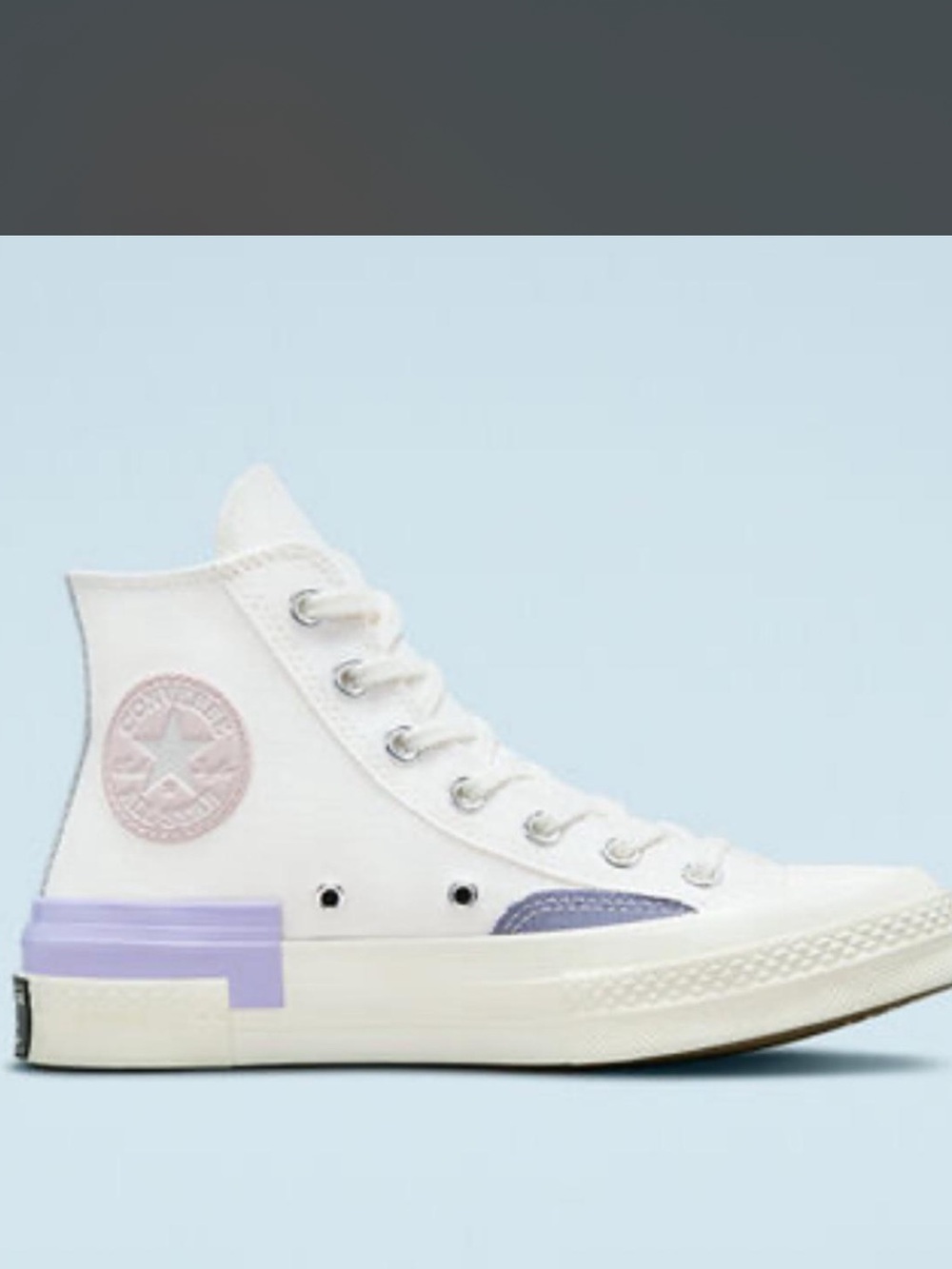 Converse White High Top Sneaker with Lavender Accents